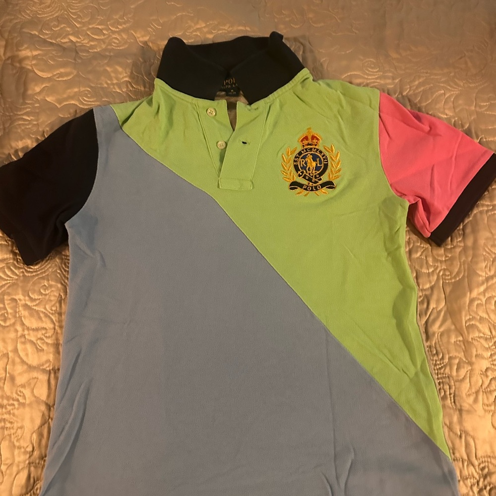 Polo by Ralph Lauren Blue and Green Color-Blocked Polo